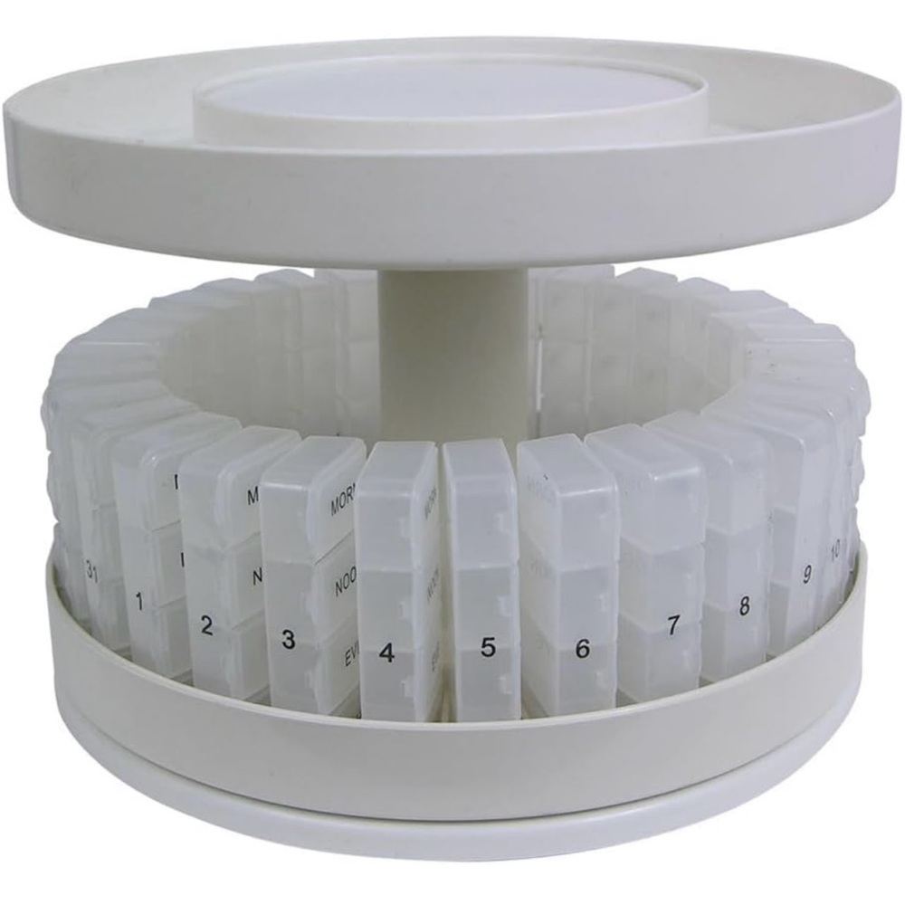 White Rotating Medicine Storage & Organizer with Tiers & Daily Pill Compartments
